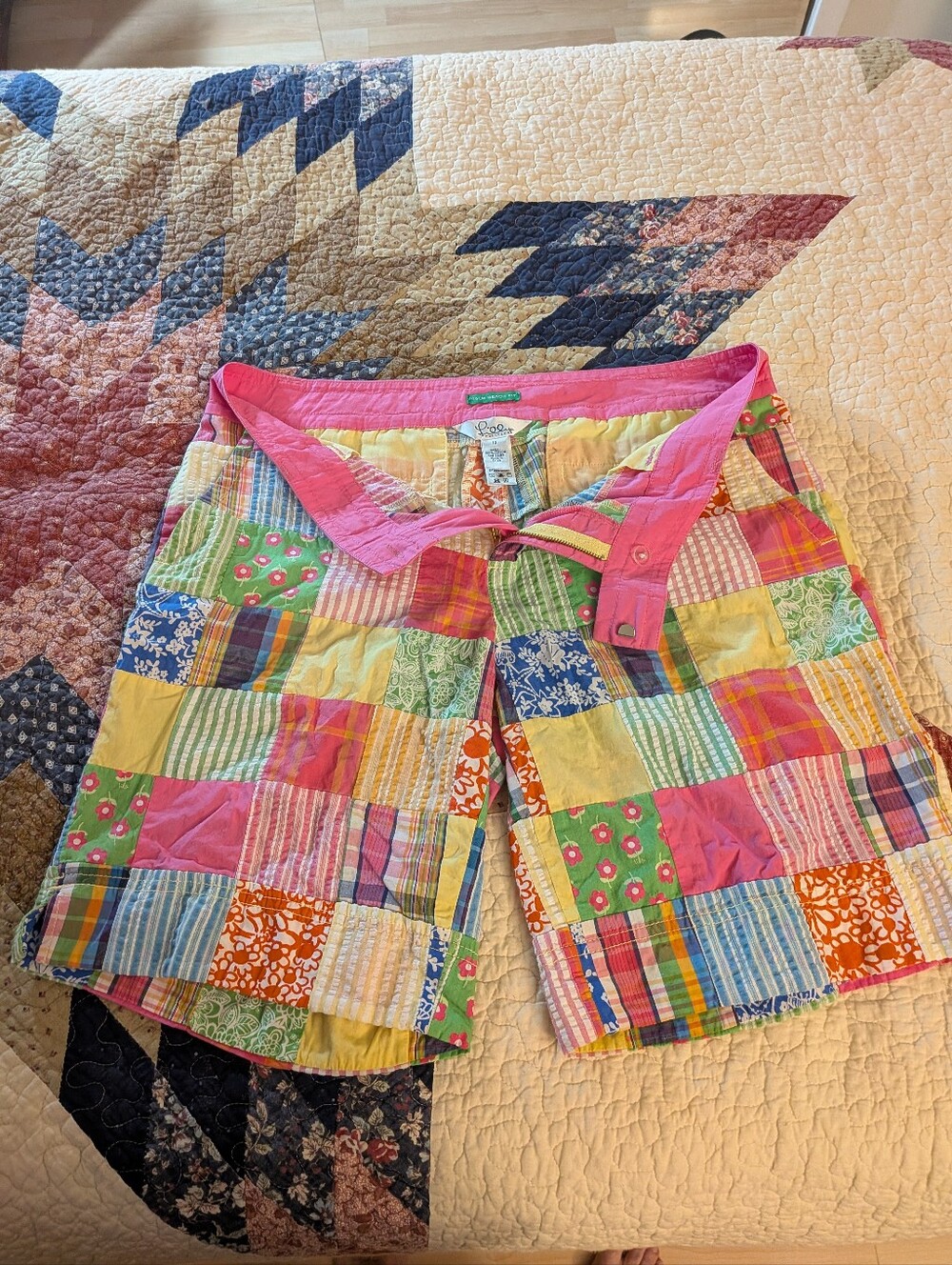 Lilly Pulitzer Multicolor Patchwork Cotton Shorts with Pink Waistband Palm Beach